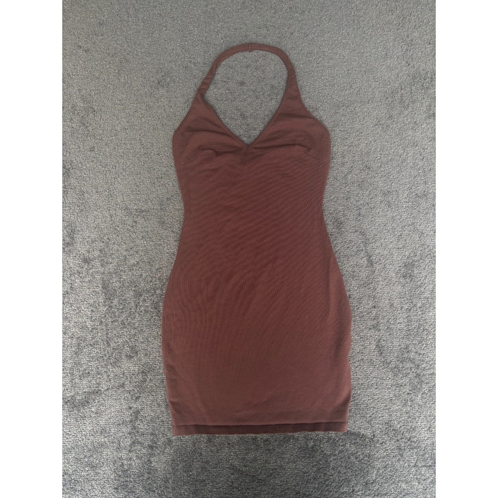 Princess Polly Bodycon Dress Women 2 Chocolate‎ Brown Cotton Stretch Halter Neck